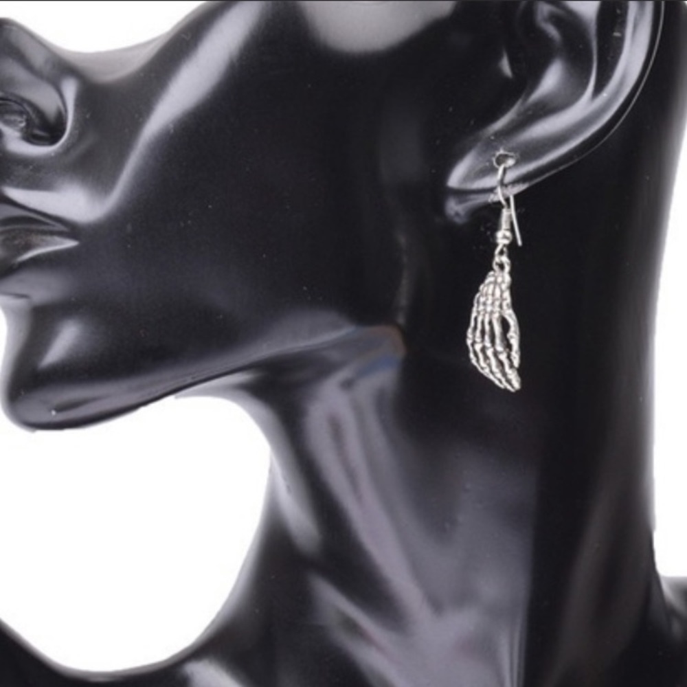 Boney Silver Skeleton Earrings - Picture 2 of 4